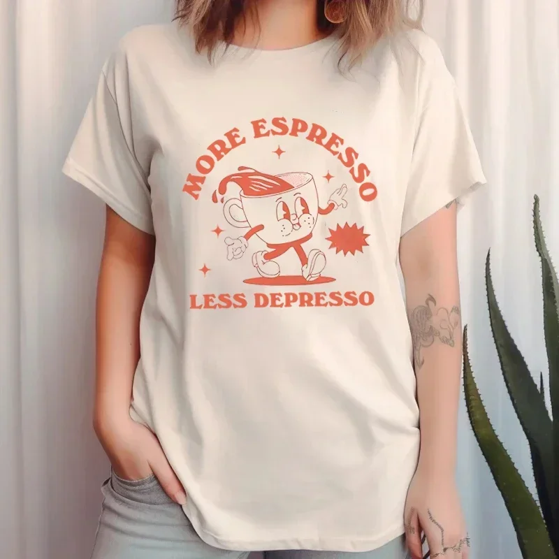 Viac espresso grafické odpaliská retro vtipné kaviareň Káva milenca kávu tričko roztomilé bavlnené bavlnené dámske tričko Vintage topy