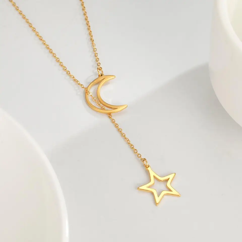 Viac vrstvy barové mince prívesok Náhrdelník Dámsky Moon Star Cross Zlatá farba z nehrdzavejúcej ocele Link retiazka Choker šperky nie je miznuté