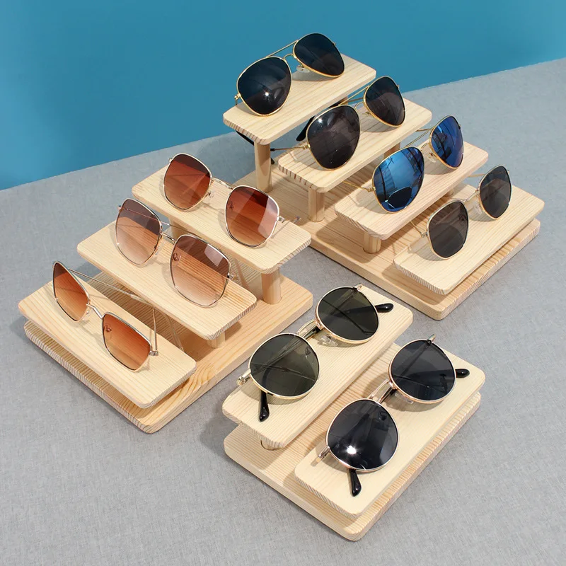 Viac vrstvy Drevené slnečné okuliare Rack Rack Police Olice Glasses ukazuje držiak šperkov pre viacnásobné páry okuliare vitrína