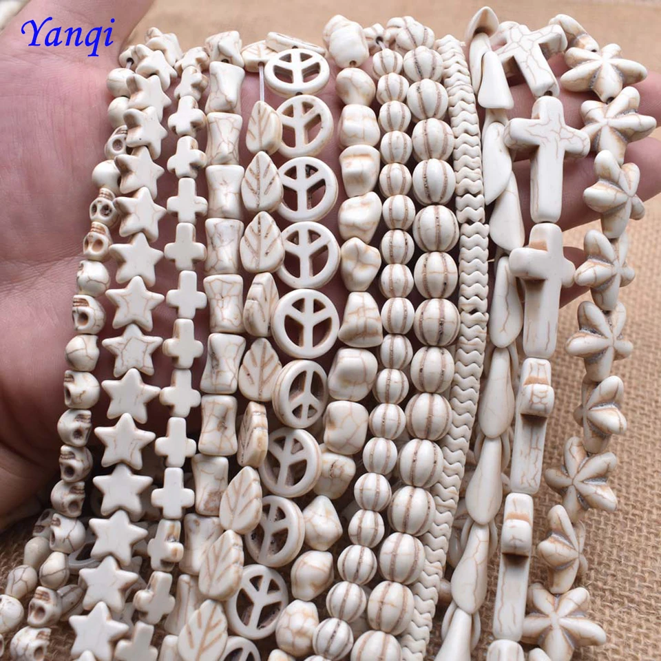 Viaceré štýly hviezdica lebka Howlite Leav Cross Prírodné biele tyrkysové korálky voľné korálky pre šperky na výrobu šperkov