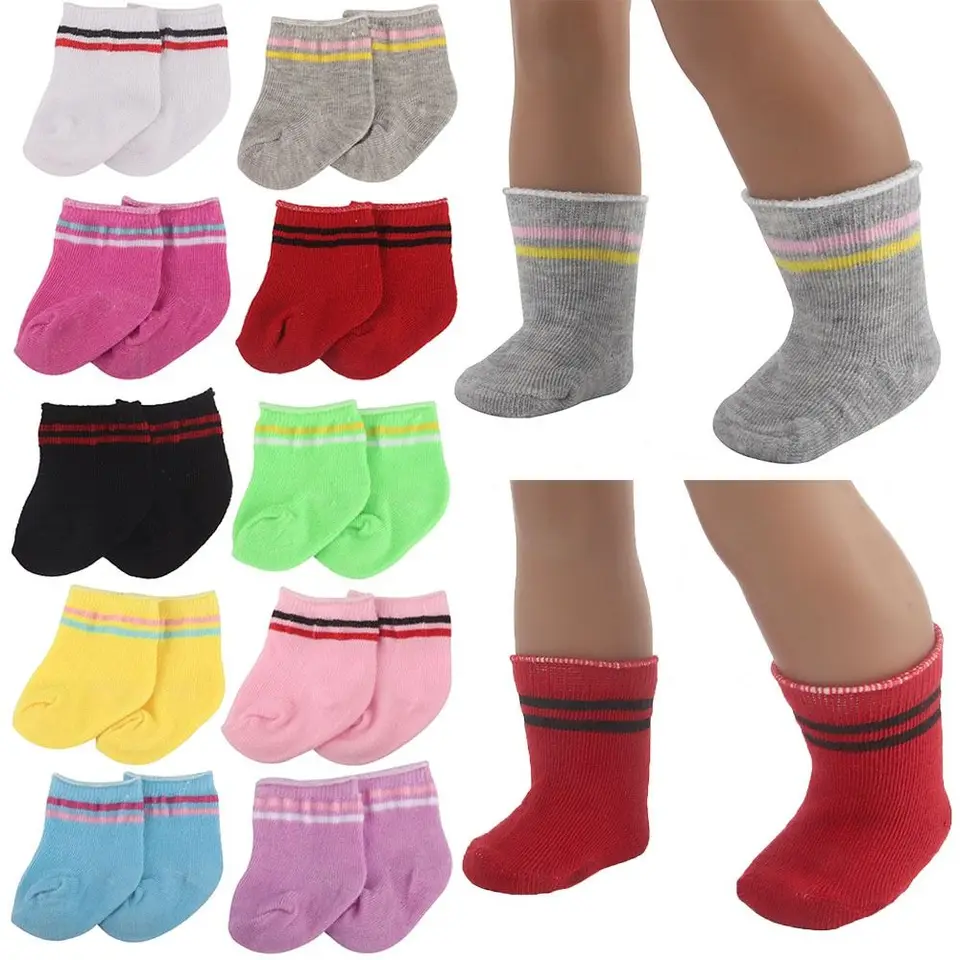 Viacfarebné ponožky pre bábiky Fit Fit 18 palcov/43 cm Doll Sports Stocking Mini Dollous Supplies Miniatúrne hrajúce domáce oblečenie doplnky