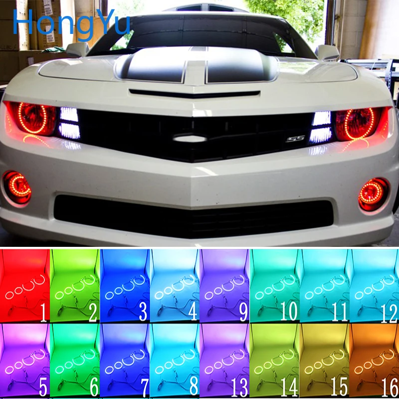 Viacfarebné RGB LED Angel Eyes Ring Eye DRL RF diaľkové ovládanie pre Chevrolet Chevy Camaro 2010 2011 2012 2013