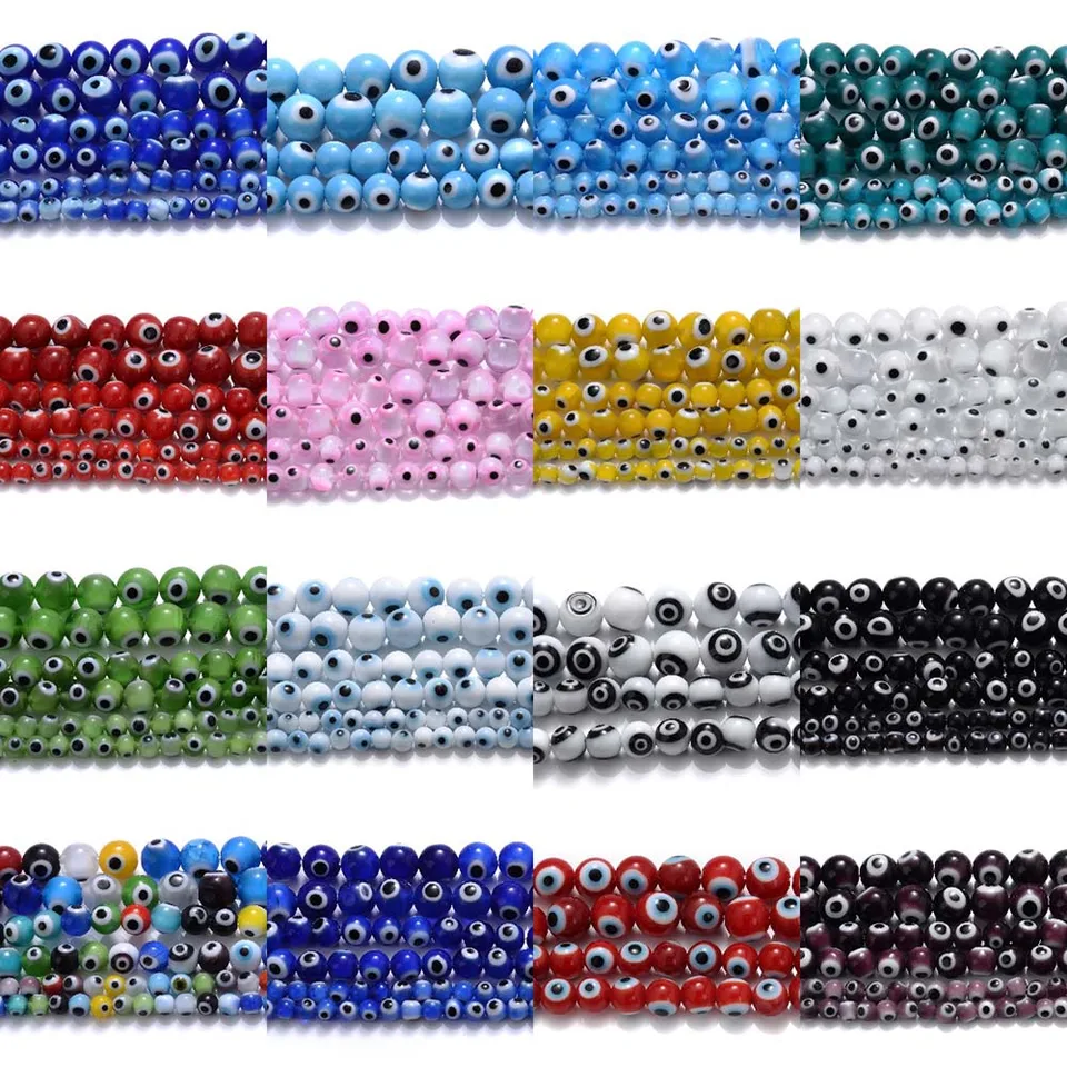 Viacfarebné sklo Zlo Evil Eye Práľby Round Loose Spacer Pirálky pre šperky Výroby DIY Náramok Náramok Kúzla 4/6/8 mm