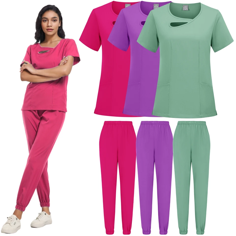 Viacfarebné unisex s krátkym rukávom Pharmacy sestra jednotná nemocnica Doktor pracovné oblečenie Perorálne zubné chirurgia uniformy uniformy Medical Scrubs Sety