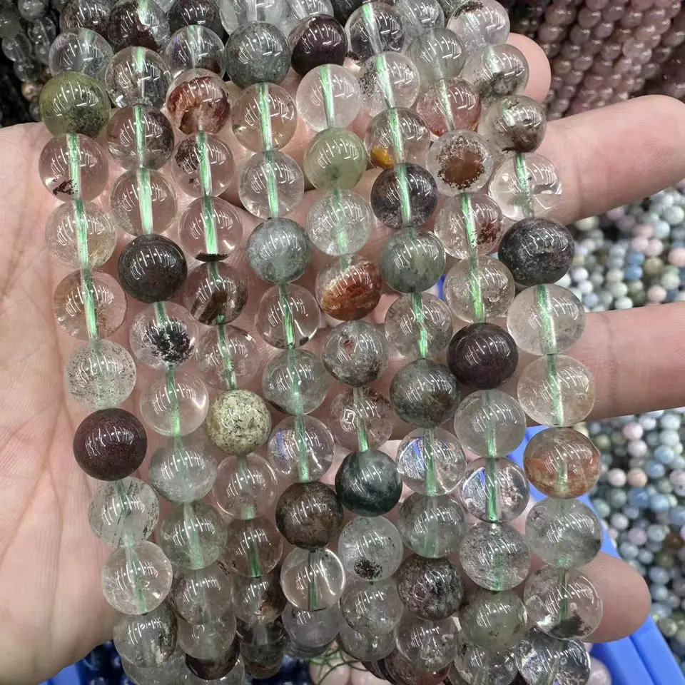 Viacnásobné inkluzie Crystal Green-Phantom Quartz Stone Natural Gemstone DIY voľné korálky pre šperky na výrobu prameň 15