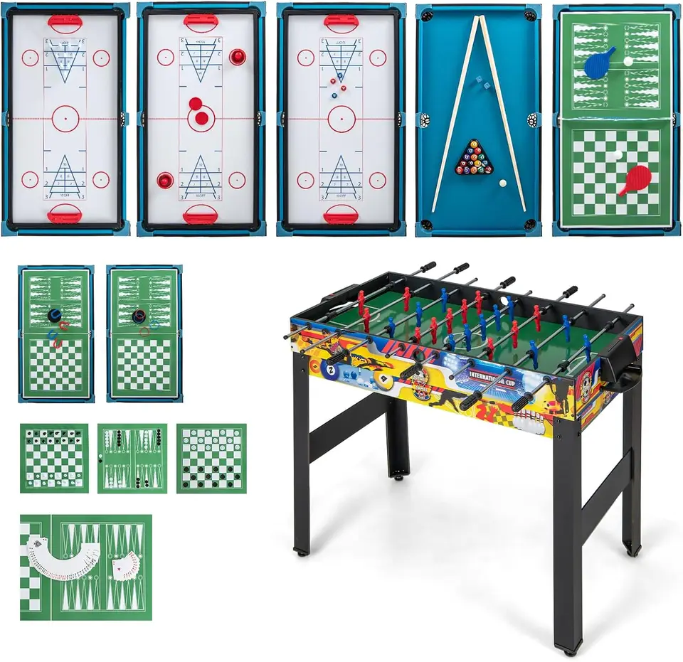 Viacnásobný herný stôl 12-v-1, Combo Game Table W/Foosball, biliard, stolný tenis, Air Hockey, Bowling, Shuffleboard, Deckers, CHES