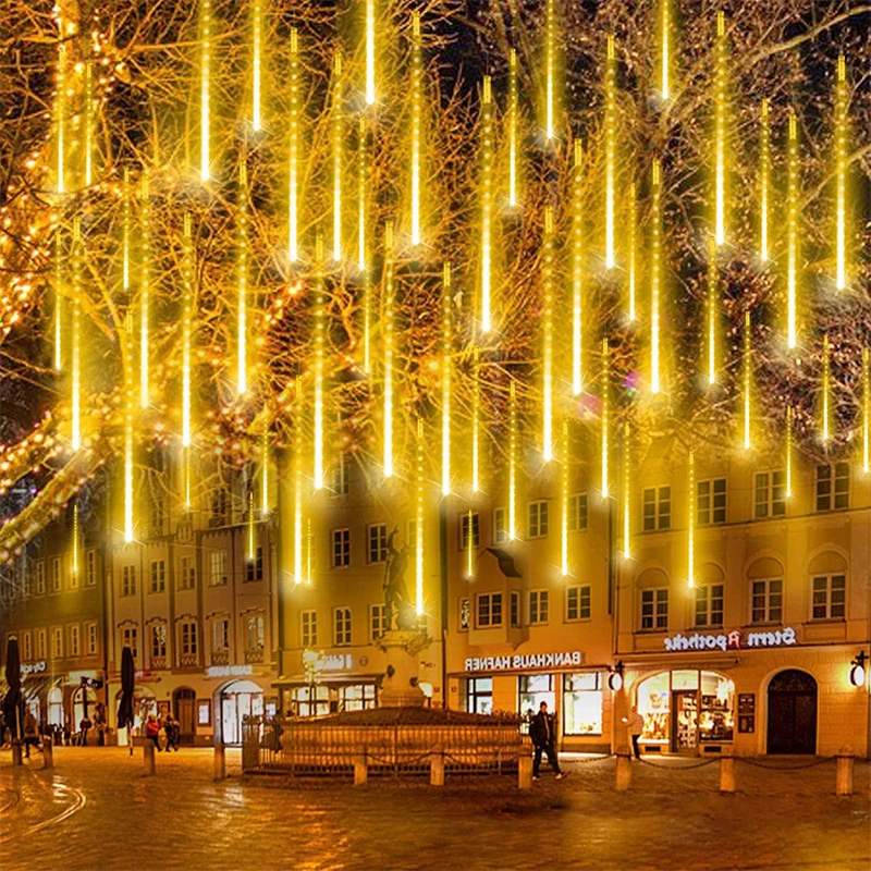 Vianoce LED meteor sprchy Garland Festoon Prázdninový pás Svetlo Outdoor Fairy String Lights for Street Garden Svadobná dekorácia