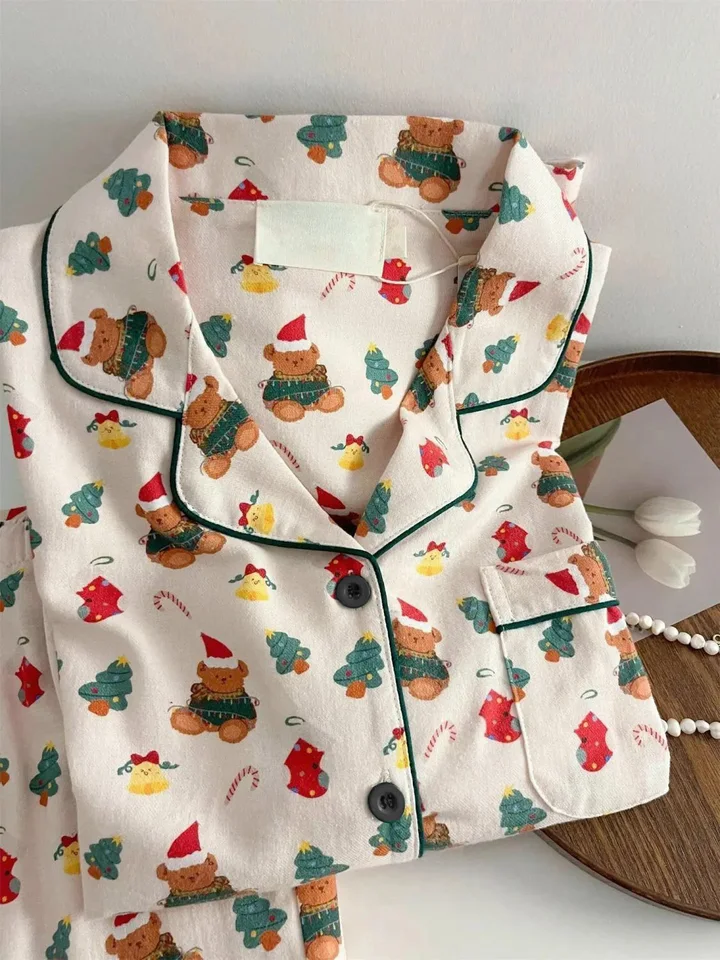 Vianoce PJ Set Ženy Jeseň Ženské domáce oblečenie s dlhými rukávmi gombík pyžamy pyžamové nohavice pyžama súpravy kawaii y2k dievčenské nočné oblečenie