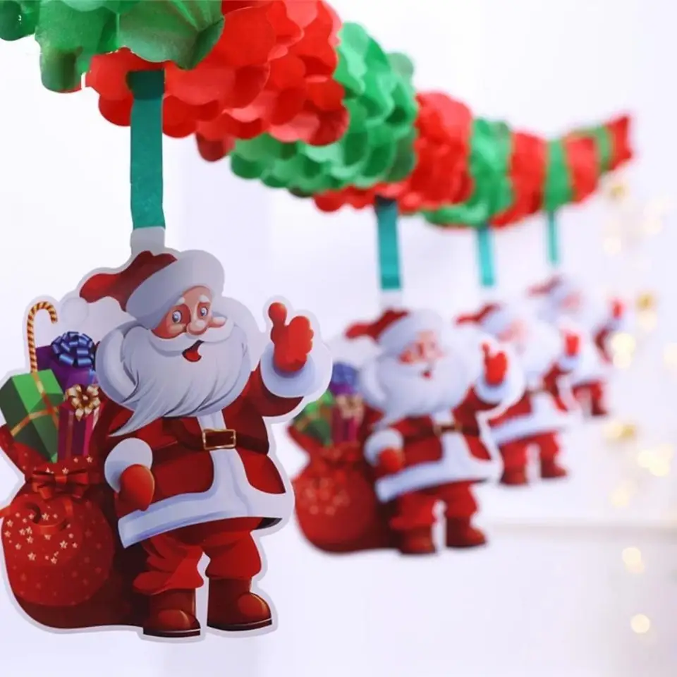 Vianočná bannerová dekorácia Prázdninový večierok Petysycomb Paper Pull Flower Prívesok s Santa stropný usporiadanie dekorácie banner