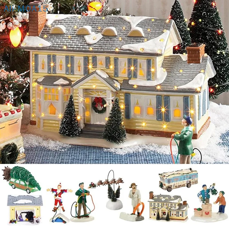Vianočná dedina osvetlená ozdoba, vianočná dovolenková dedina Snow Village na sviatočné dekorácie Griswold Style House