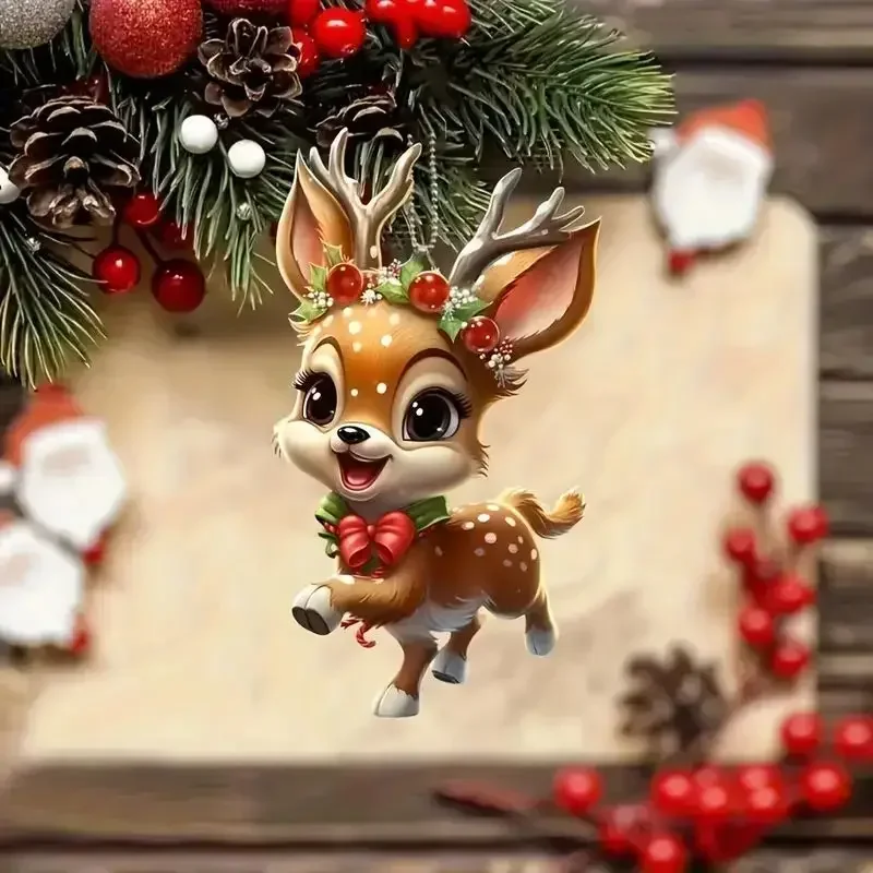 Vianočná dekorácia 2025 2D akrylová karikatúra jeleň vianočný stromček prívesok vianočná karikatúra roztomilé dekorácie Santa Yule