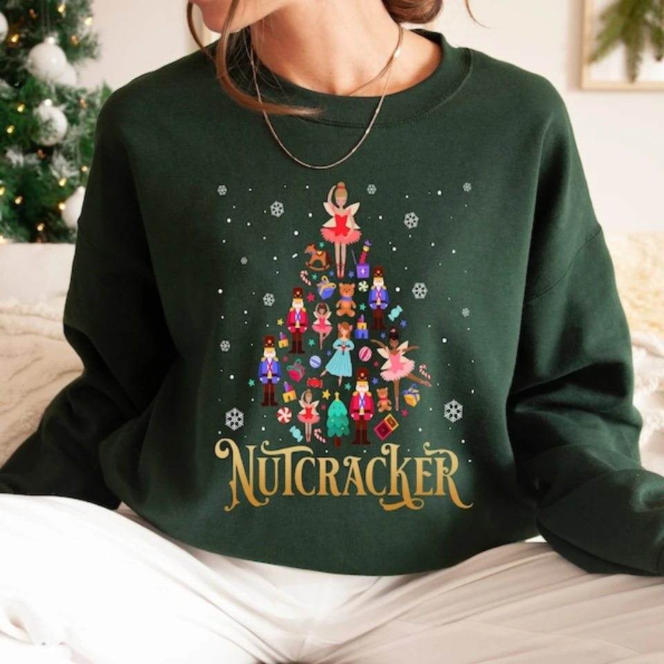 Vianočná mikina pre ženy Y2K oblečenie Lustcracer Fan Tops Tops The Luskáčik baletný darček darček balerína posádka Crew Squad góly