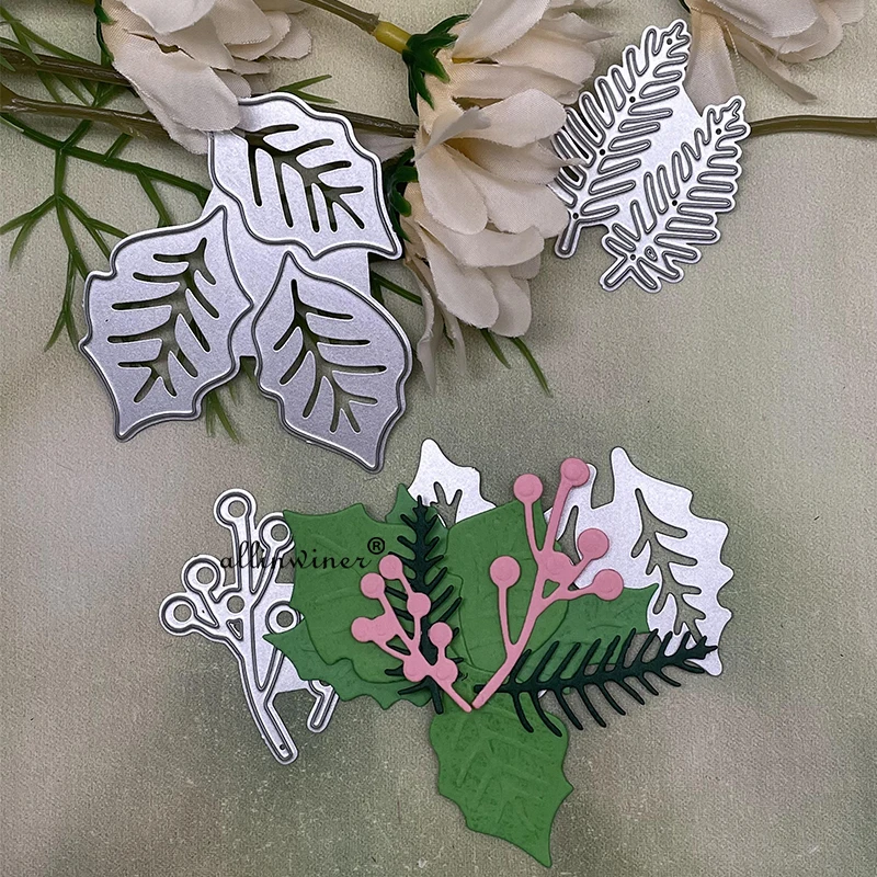 Vianočné bobule Holly Leaf DIY Craft Metal Cutting Die Scrapbook Roplice papierová karta remeselnícky šablóna šablón