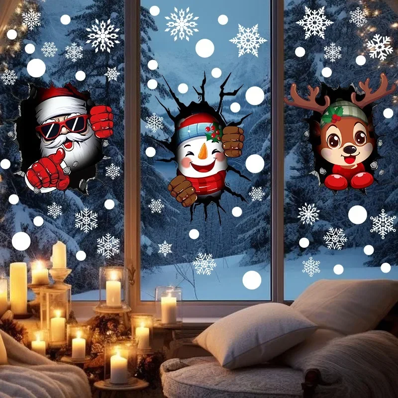 Vianočné dekoratívne sklenené nálepky Simulácia Crack Gap 3D Santa Claus okenné nálepky ELK Snowman ELEKTROSTATIC