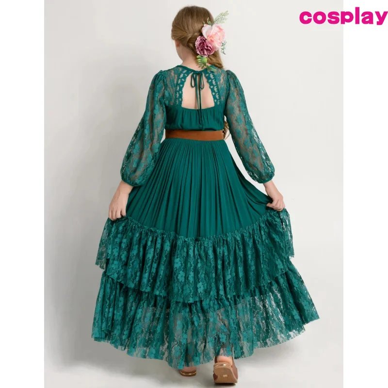 Vianočné dievčatá čipky s dlhým rukávom Lace Dress Dospievajúce deti Elegantné kostýmy Vestidos kostýmy Detské oblečenie pre 7-14 rokov D D
