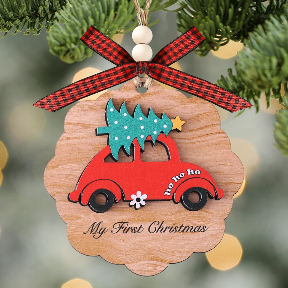 Vianočné drevené autá Prívesok vianočné dekorácie stromov Domáce závesné ozdoby vianočný Navidad Nový rok dekorácie