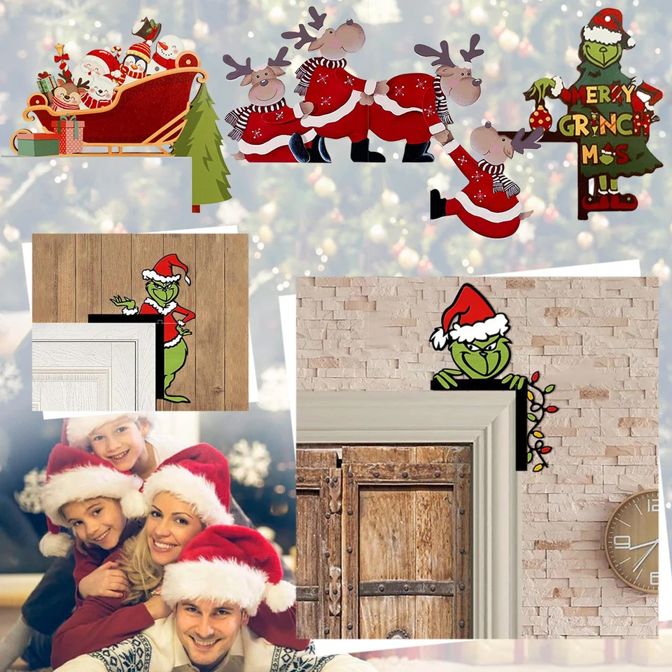 Vianočné dvere ráme dekorácie Santa Claus Drevené vianočné dekorácie Šťastný nový rok dvere rámy drevo vianočné dekorácie
