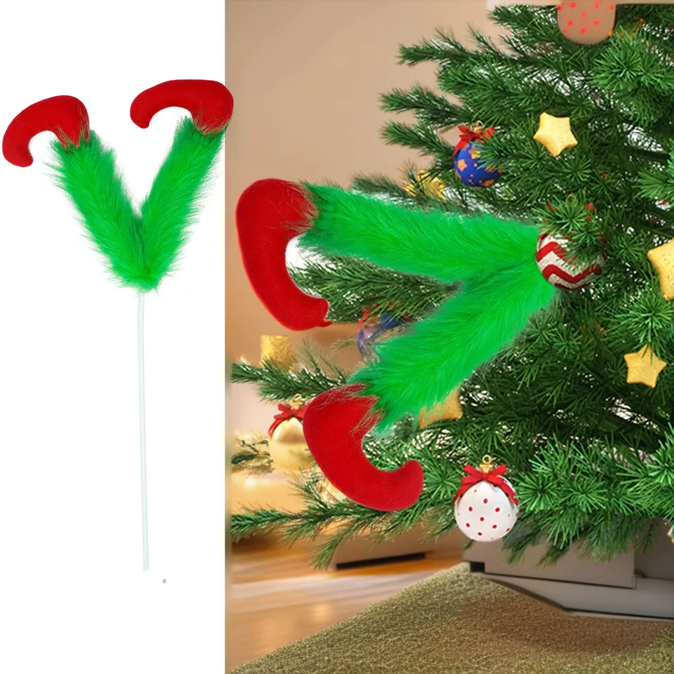 Vianočné elfy nohy dekorácie vianočné stromčeky Topper dekor vianočný