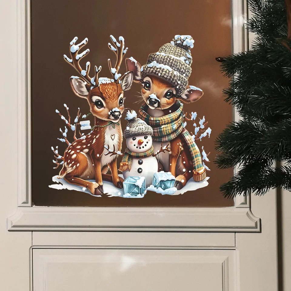 Vianočné elk Snowman Wall Sticker Novoročné sklo