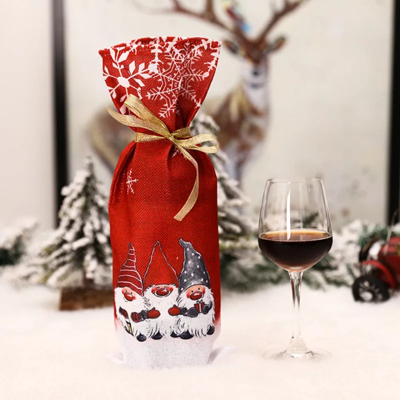 Vianočné fľaše na fľaše s vreckom taška santa claus víno šampanský kryt fľaše na rukáv Veselé Vianoce Nový rok dekorácie stolov