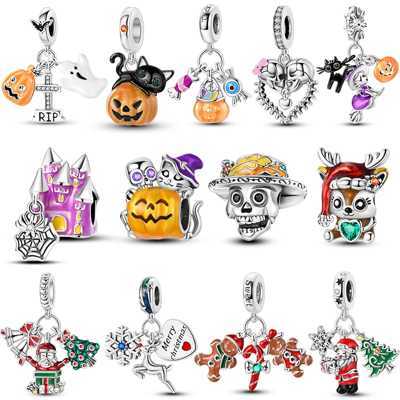 Vianočné halloween kúzla strieborná čarodejnica tekvica duchovná fit originálne pandora korálky DIY pre ženy šperky