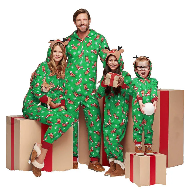 Vianočné jednodielne pyžamy, ktoré zodpovedajú odevným oblečením Sleepwear Dad Mama Detský dospelý vianočný vianočný