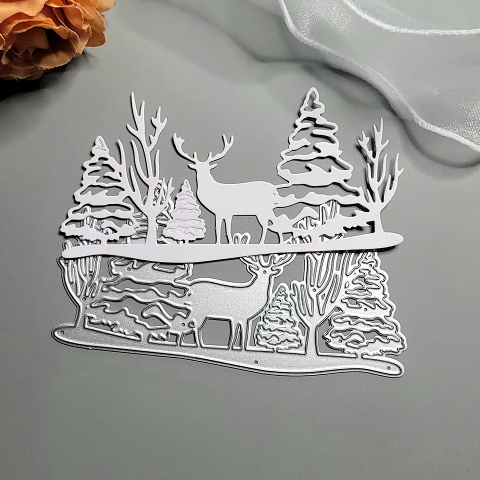 Vianočné jelene a stromové kovové rezanie zomiera na scrapbooking DIY Album Educational Embosing Card Card Die Cuts Vianoce