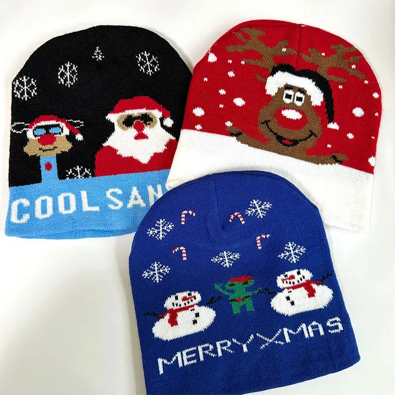 Vianočné klobúky pletený sveter Santa Elk Beanie Hat Winter Fabric Hat pre dospelých unisex lebky čiapky s vianočným darčekom pre