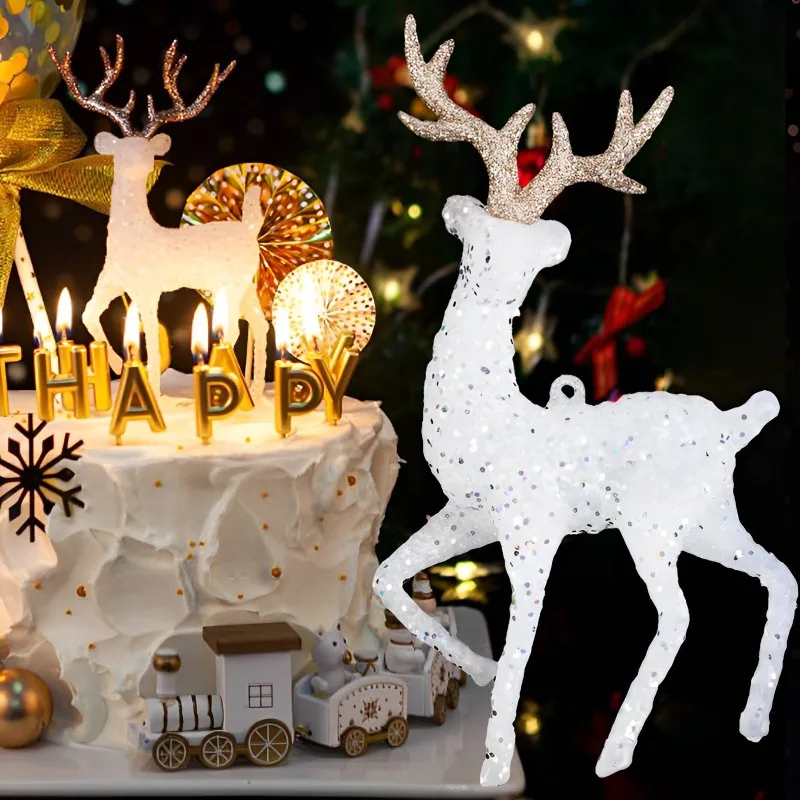 Vianočné krištáľové jeleň biely bleskový koláč dezert dekora les los elk deti veselé vianočné darček pre dom 2024 Navidad Noel dekor