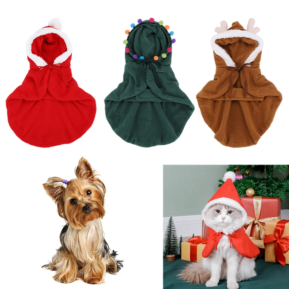 Vianočné mačacie oblečenie Pet Pet Cloak s pompoms šteniatkovým plášťom roztomilý kostým mačiek vianočný plášť na vianočné párty