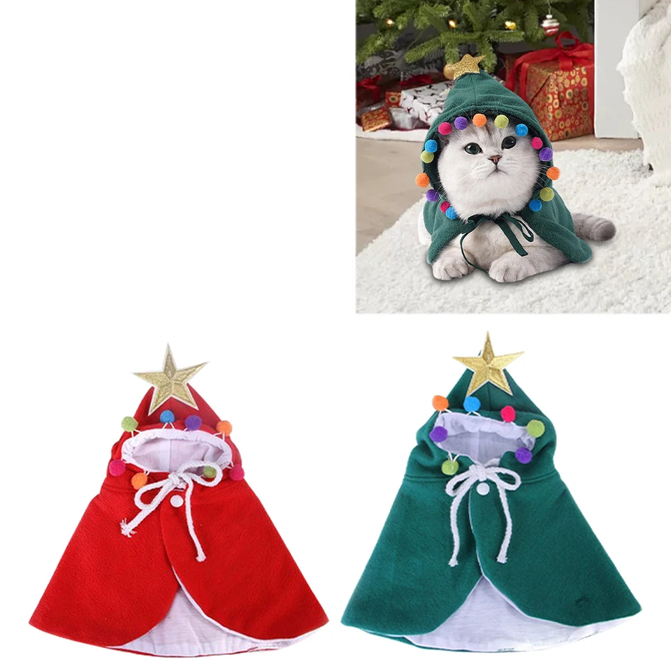 Vianočné mačacie plášť kostým Cosplay Party kostým s hviezdou a pompoms santa klobúk oblečenie pre malé psy a mačky mačiatko
