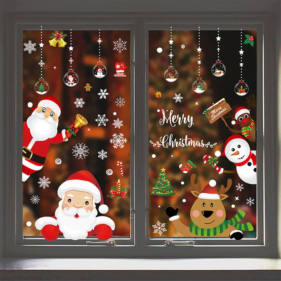 Vianočné nálepky elektrostatické sklenené nálepky Santa Claus Deer na vianočných oknách steny dekorácie vianočné darček Navidad decarción