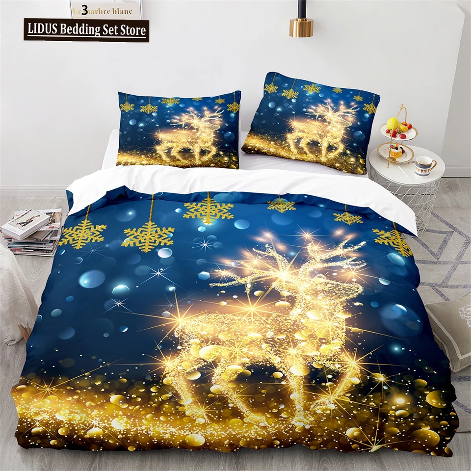 Vianočné obliečky na obale Set King Queen v plnej veľkosti Snowflake Gold Pattern Prázdnina sada Polyester pokrývka pokrývky pre dieťa