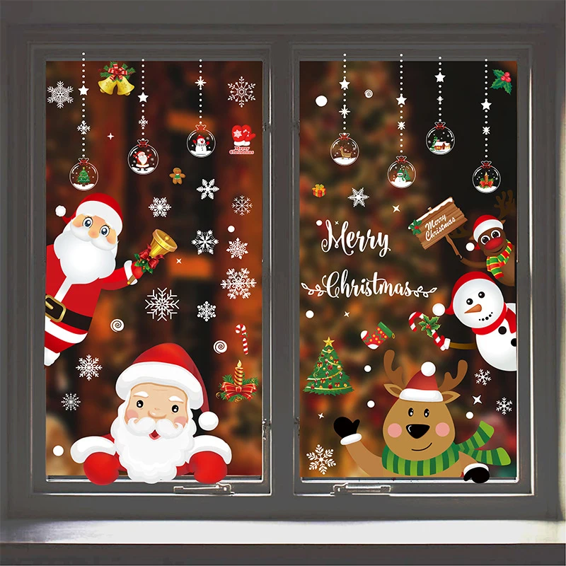 Vianočné okenné nálepky Veselé vianočné dekorácie pre domov, Cristmas Ornament Vianočné darčeky Navidad Natal