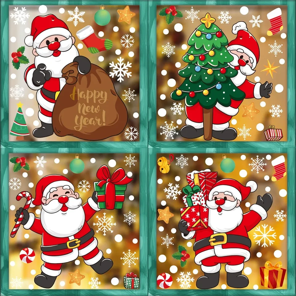Vianočné okno s nálepkou darčekový box zvonček Santa Claus Snowflake Static Stickers Natal Navidad veselé Vianoce šťastný nový rok 2025