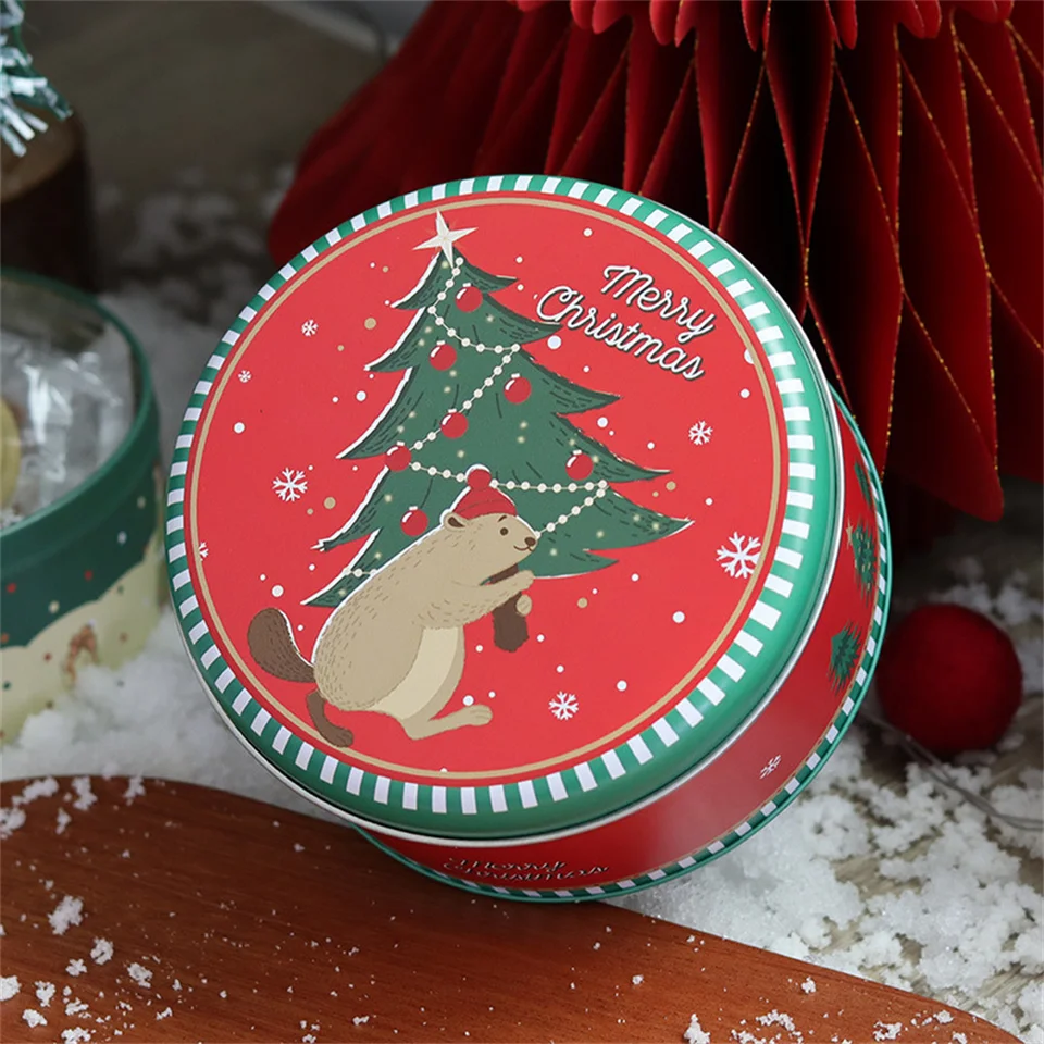 Vianočné okrúhle Tinkplate Candy Box Tinkplate Pany