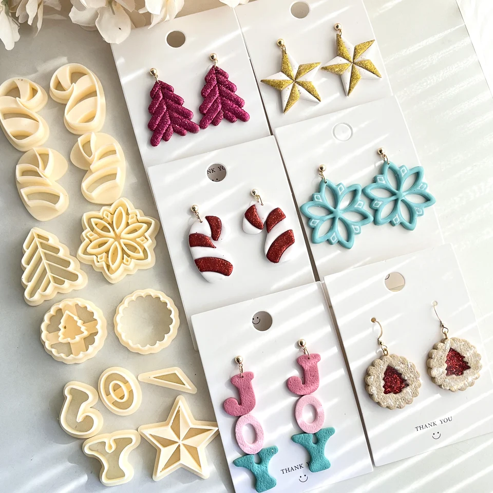 Vianočné polyméry Clay Cutters Cutters Winter Clay | Sada Clay Cutter | Clay Cutters na výrobu náušníc Veniec Candy Cane |