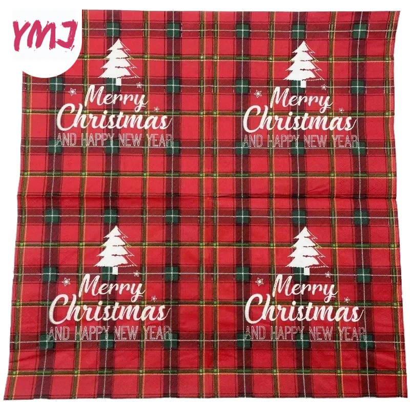 Vianočné prvky farebné tlačené obrúsky Red Plaid Plaid vianočné stromčeky reštaurácia Party Ampience Decoration Table Runner Paper