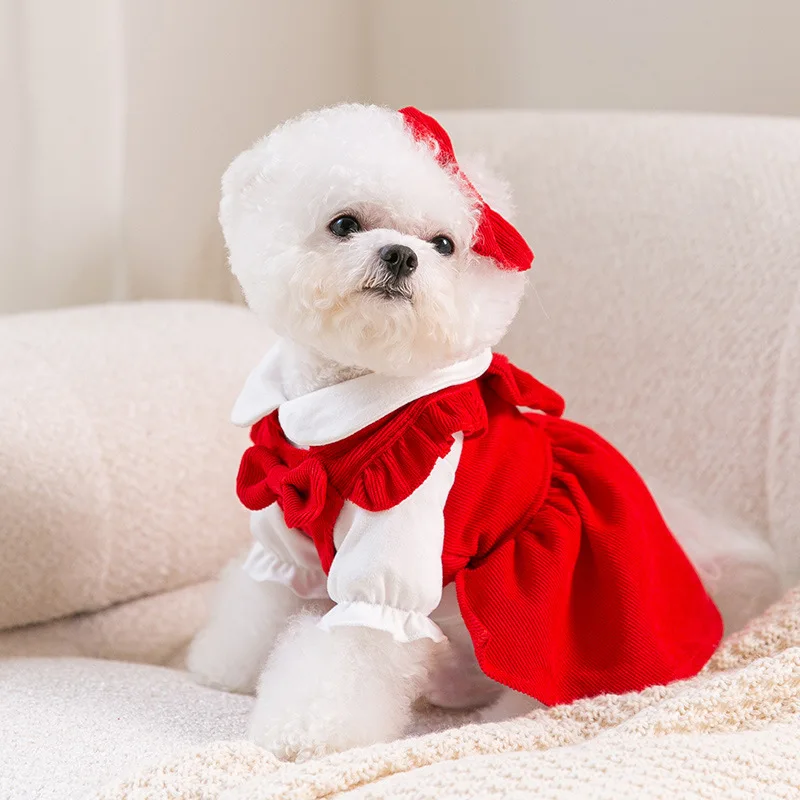 Vianočné psie oblečenie pre domáce zvieratá luxusné retro retro šteniatko sukňa Pet Dog kostým chihuahua fench bulldog odevy jesenné psie šaty