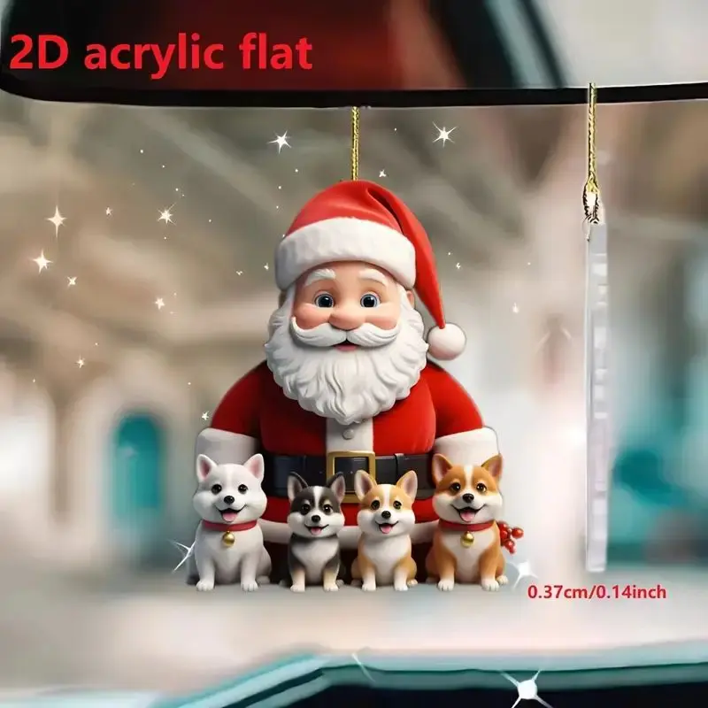 Vianočné santa a šteniatko Prázdniny Nové hranice Akrylové ploché auto Interiérový dekorácia prívesok ， 2d