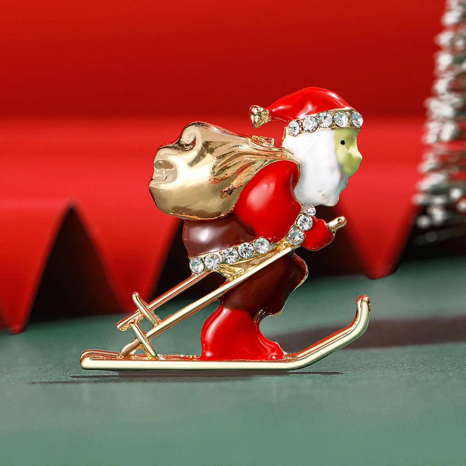 Vianočné smaltky Santa Brošes pre ženy unisex kamienok kamienok na sania