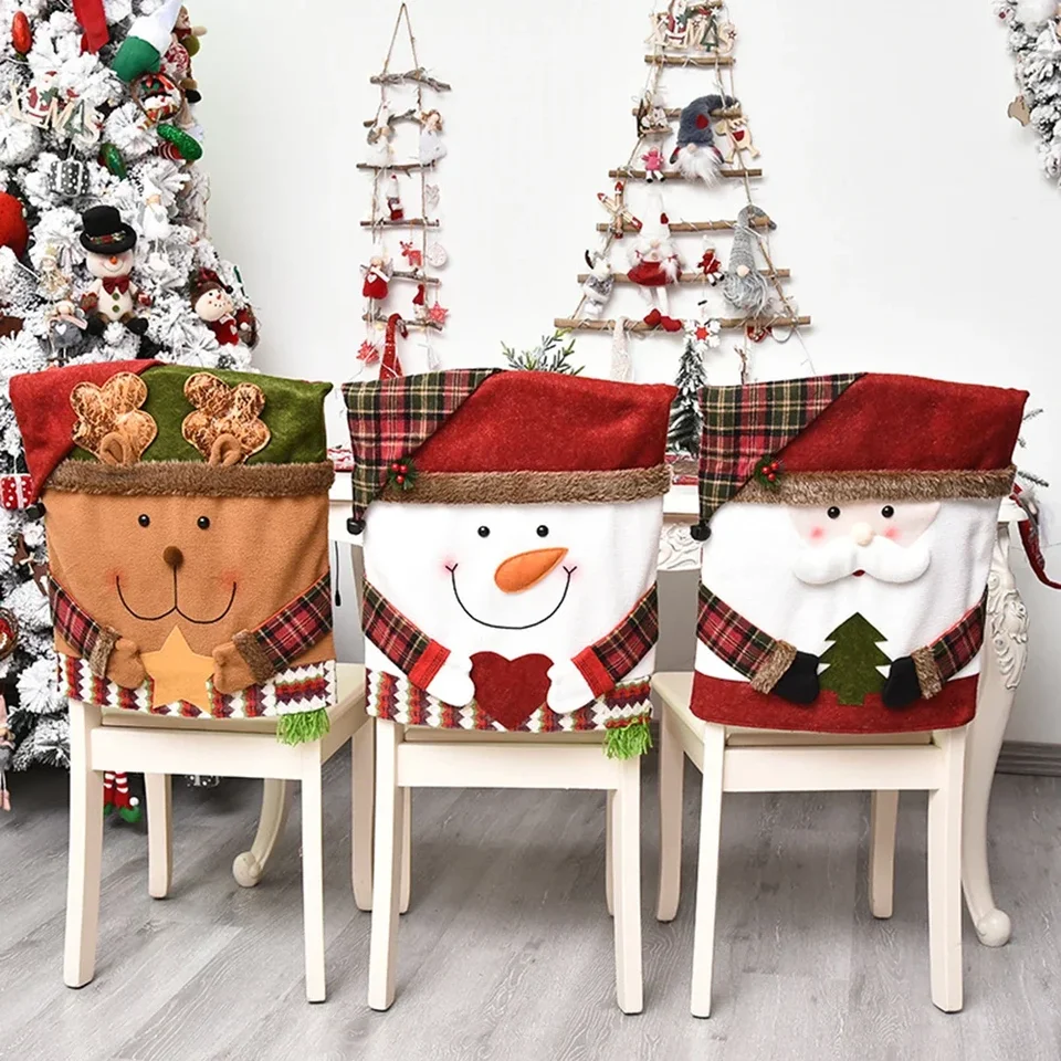 Vianočné stoličky obal Santa Claus Snowman Elk Stoličky Zadné kryty odnímateľné stoličky na vianočné dekorácie 2025 Vianoce