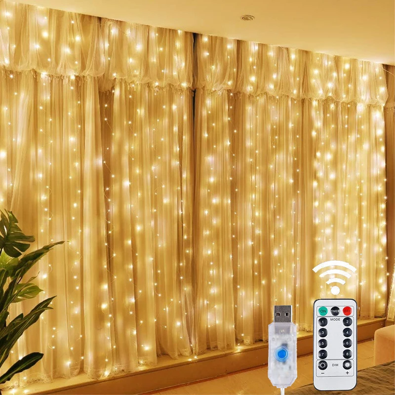 Vianočné svetlá LED Fairy String Curtain Lights 8 Režim vzdialený USB Festoon vianočný dekor pre domácu dovolenku novoročnú lampu