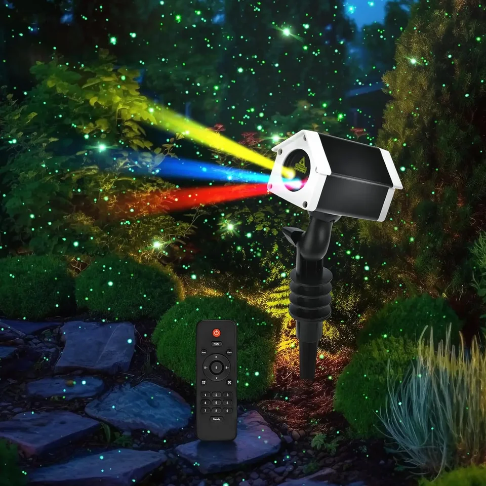 Vianočné svetlá vonkajšie červené zelené žlté 3 farebné Firefly premietanie záhradné dekorácie Svetlá kempingové svetlá