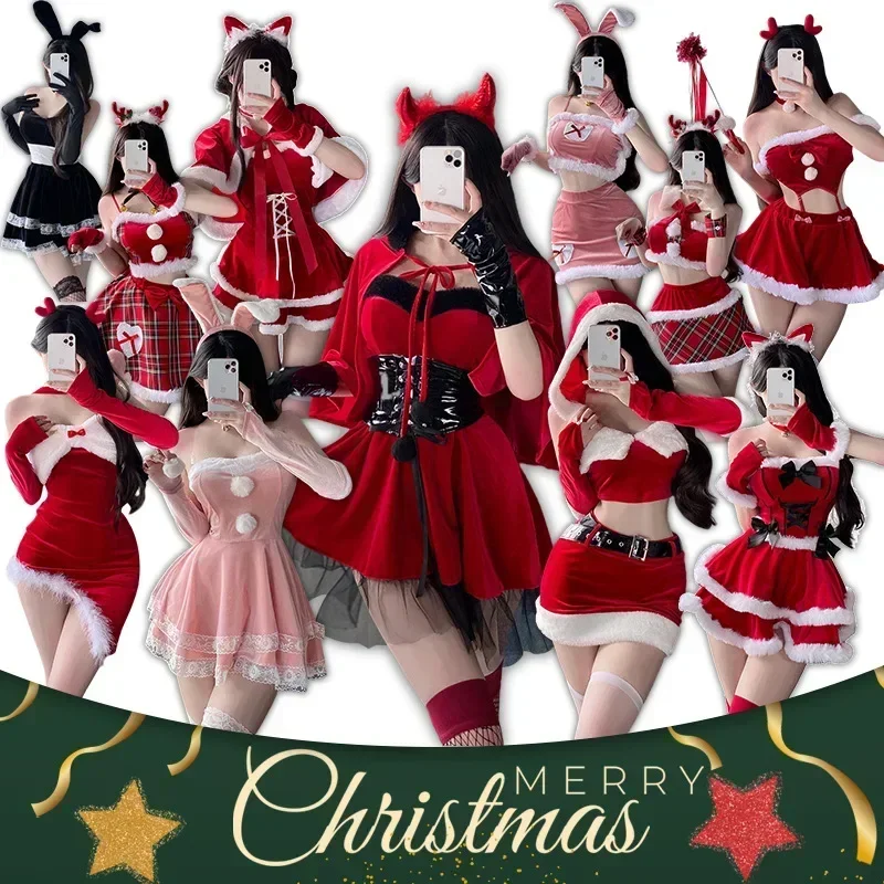 Vianočné večierky Uniform Cosplay kostým Nový rok červené oblečenie sexy zajačik dievča rol