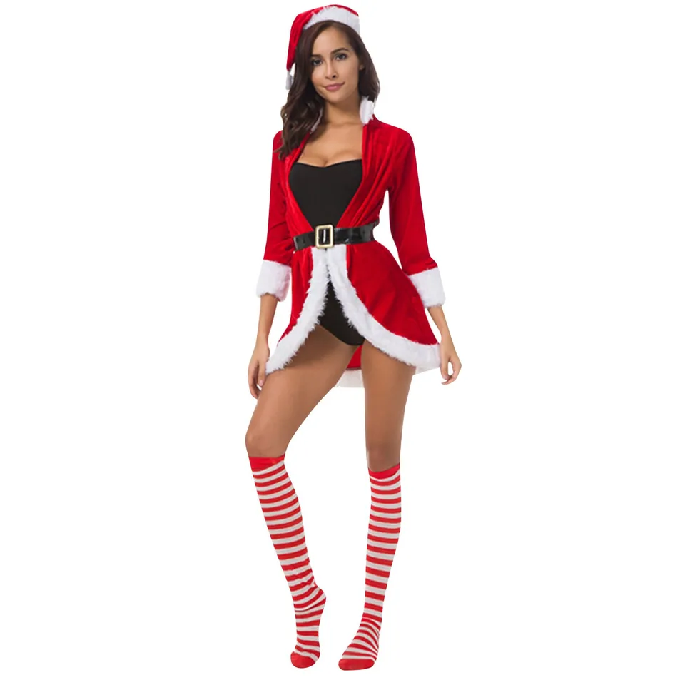 Vianočné vianočné večierky guľôčkové šaty Lady Santa Claus Cosplay kostým Sexy spodná bielizeň bez rukávov zamatské šaty Maid Serviky uniforma
