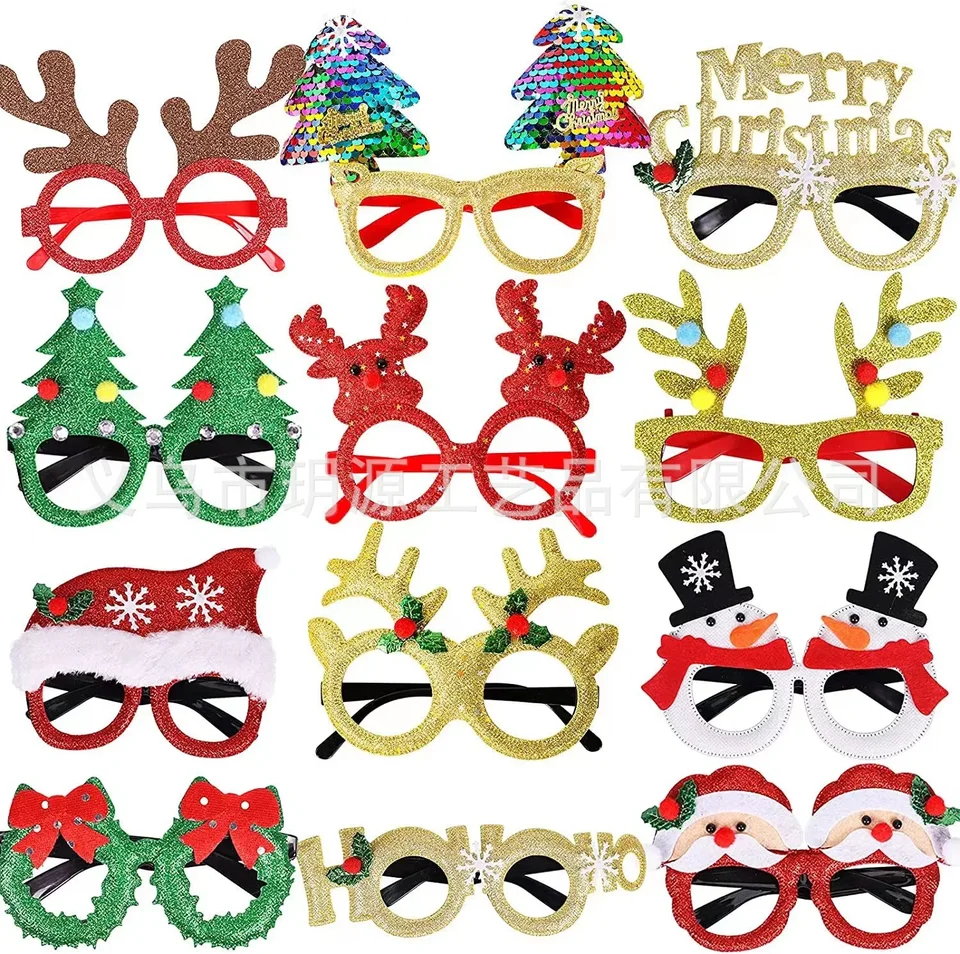 Vianočné vianočné vianočné vianočné okuliare Karikatúra Santa Claus vianočný strom Elk Party Merry Chrismas Decor Vhodný na večierky