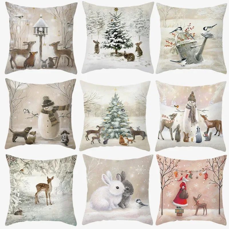 Vianočné zimné zvieratá Snowman Vytlačený mäkký štvorcový vankúš Polyester vankúš vankúš vankúš obýva