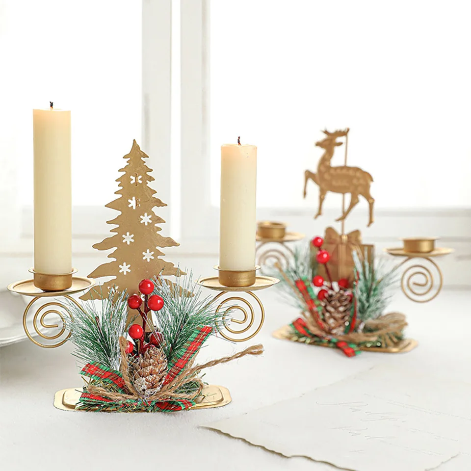 Vianočné zlaté železné sviečky držiak na vianočné hviezdy Reindeer Sviečka držiak na večeru
