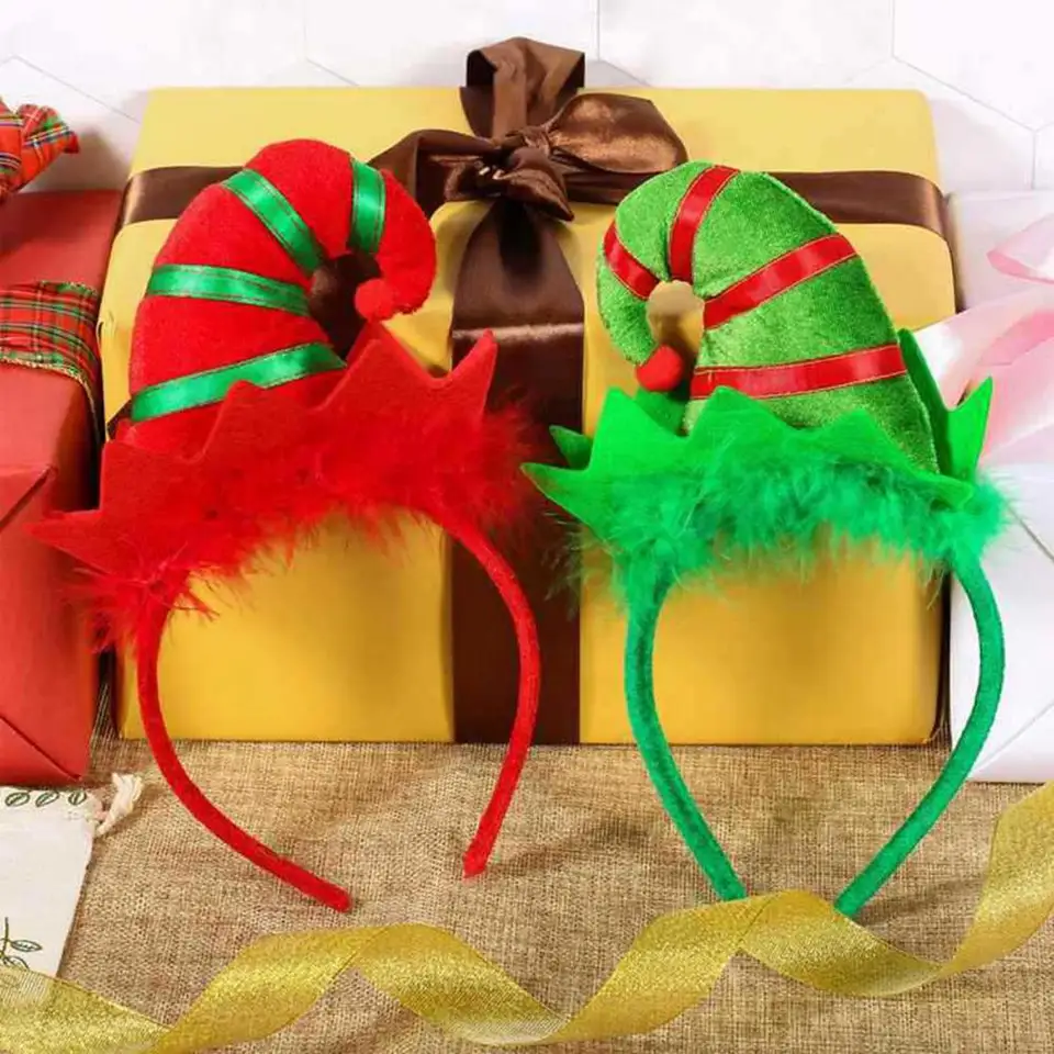 Vianočné čelenky santa elf klobúk deti Dospelý vianočný vlasový obruč Roztomilý vianočný čelenka darčeky Cosplay kostým načrtávajúca sa vianočná vlasová kapela